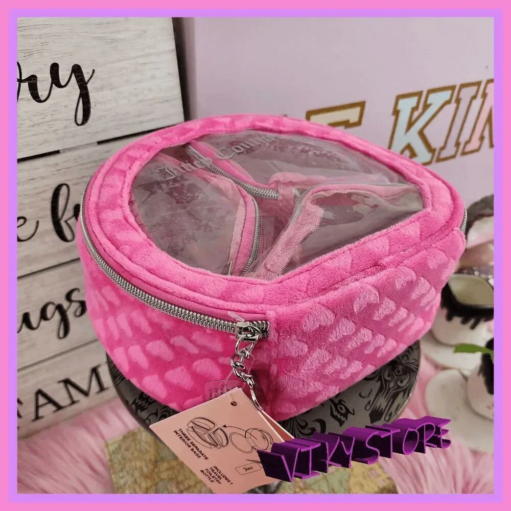 💕 NWT Juicy Couture Pink Velvet Organizer + 3 Bags & Bottle #7194 💕